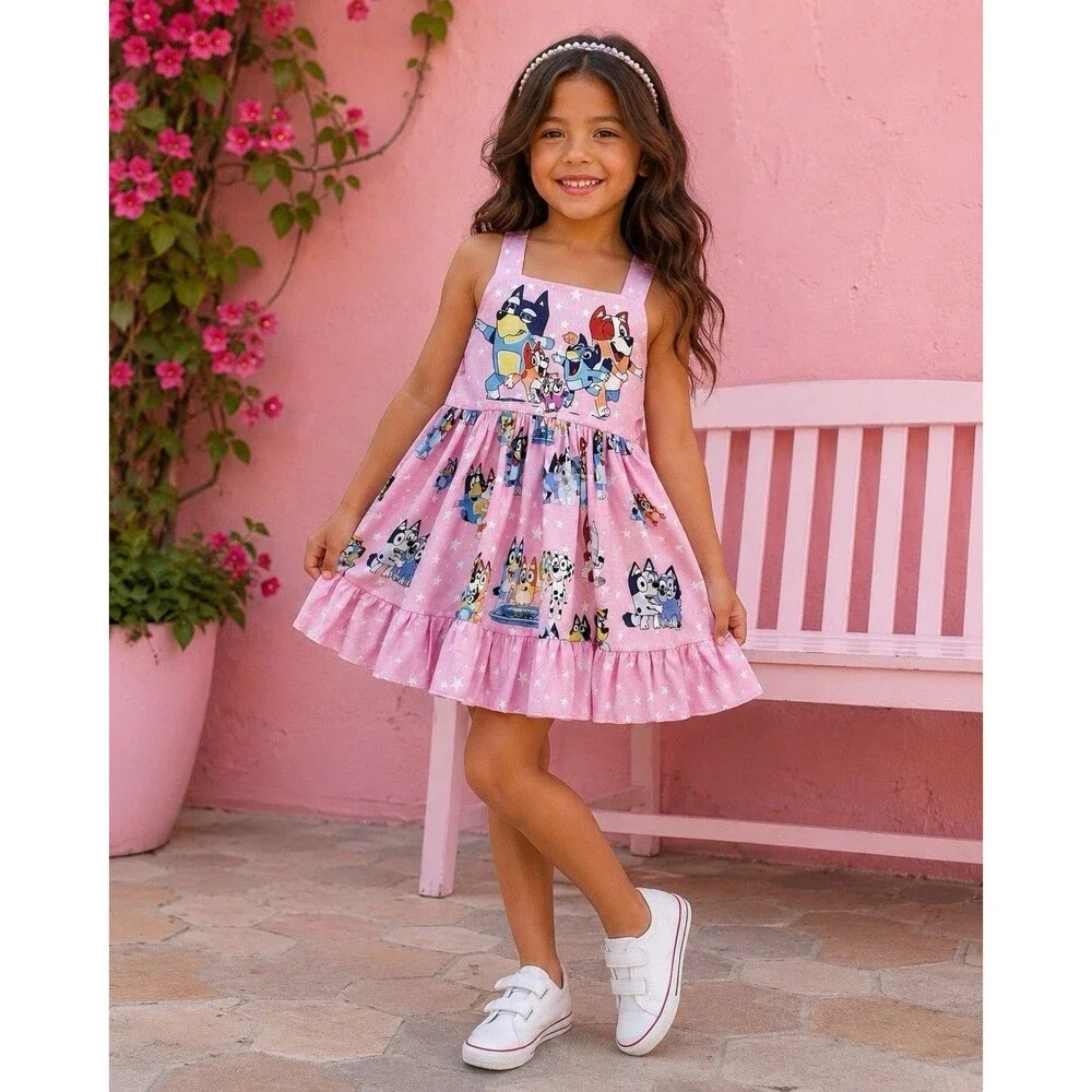 Los Angeles Boutique Bluey Bingo Sleeveless Swing Twirl Dress Summer Casual 5-6
